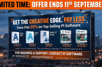Limited-time Autodesk software discount offer from PI Software featuring AutoCAD, AutoCAD LT, Revit LT Suite, 3ds Max, and Maya with up to 20% savings before September 11.