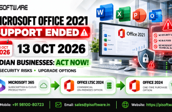 Microsoft Office 2021 end of support on 13 October 2026, highlighting security risks and upgrade options for Indian businesses – PI Software.