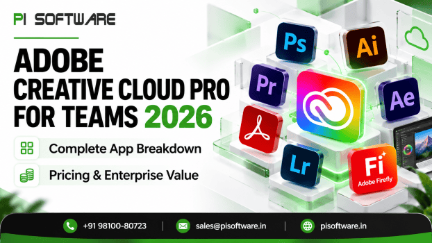 Adobe Creative Cloud Pro for Teams 2026 featuring Photoshop, Illustrator, Premiere Pro, After Effects, Acrobat, Lightroom, and Firefly – PI Software.