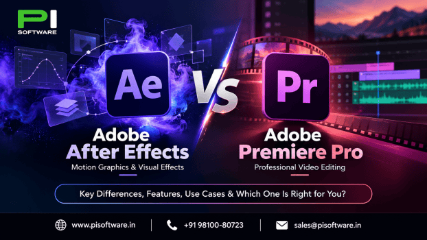 Adobe After Effects vs Premiere Pro comparison showing key differences, features, motion graphics, visual effects, and professional video editing.